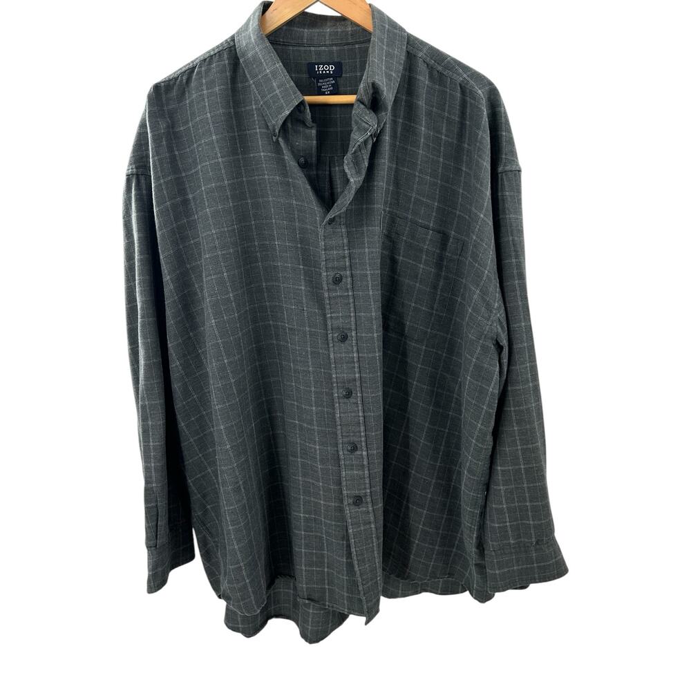 Izod Men’s Gray Plaid Button-Down Shirt - 2XL‎ Long Sleeve
